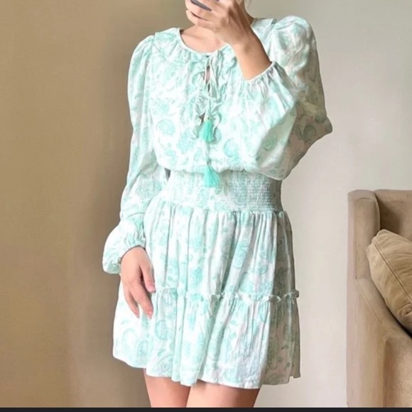 House of Harlow revolve Ajay Blue casual Long Sleeve  Dress $160 boho fall - Picture 2 of 6